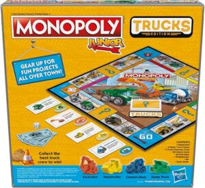 Monopoly Junior Trucks Edition Board Game for Kids Ages 5+, 2-4 Player Kids Games